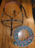 Pre made- Braided Halter and lead set in dark brown and "Arizona Sky"