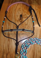 Pre made- Braided Halter and lead set in dark brown and "Arizona Sky"