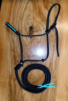 Pre made- Inset halter and lead set, Black/Turquoise,Cob