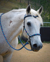 Pre made-Sliding chin riding halter and reins set, V brow turks head accents. Large pony.