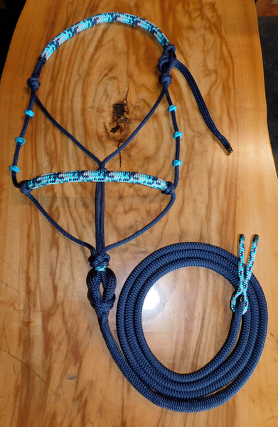 Pre made-Padded halter and lead set with turks head cheek accents large cob