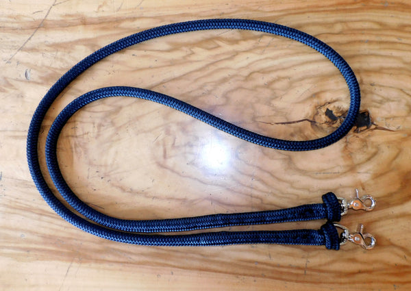 Pre made-Equestrian rope reins, black, 2.2 mt pony or sporting length