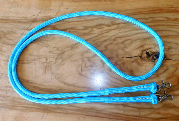 Pre made-CLEARANCE/SECONDS Equestrian rope reins, TURQUOISE, 9ft.