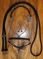 Riding halter/bitless bridle sidepull with simple chinstrap, dark brown, "Arizona Sky"