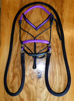 Riding halter/bitless bridle sidepull with simple chinstrap, dark brown, "Arizona Sky"