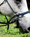 Riding halter/bitless bridle sidepull with simple chinstrap, dark brown, "Arizona Sky"