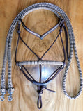 Riding halter/bitless bridle sidepull with simple chinstrap, dark brown, "Arizona Sky"