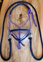 Pre made- Sliding chin riding halter and reins set, purple/black, pony.