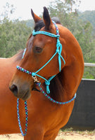 Sliding chin riding halter and reins set, Turquoise with "Northern Lights" padding/reins