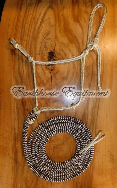 Pre made- Training halter and 12ft lead set beige/dark brown zig zag