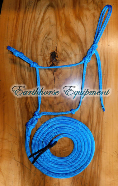 Training halter and 12ft lead set, Cyan blue