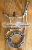 Padded halter and lead set beige with dark brown/beige padding/lead, turks head cheek accents