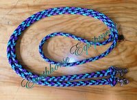 Equestrian rope reins "Northern Lights", stainless steel or brass clips  you choose length