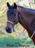 Simple chinstrap riding halter/reins set, Black with light brown/beige zig zag padding/reins