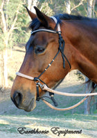 Pre made-Simple chinstrap riding halter with V brow, Black, light brown/beige zz padding/reins