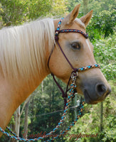 PRE MADE-Sliding chin riding halter and reins set, V brow Burgundy "Arizona Sky" Large cob