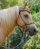 PRE MADE-Sliding chin riding halter and reins set, V brow Burgundy "Arizona Sky" Large cob