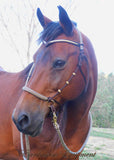 Pre made-Sliding chin riding halter and reins set, dark brown/beige zig zag