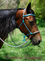 Sliding chin riding halter and reins set with V brow, Turquoise/"Arizona sky"