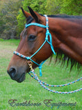 Sliding chin riding halter and reins set with V brow, Turquoise/"Arizona sky"