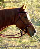 Sliding chin riding halter/reins set with V brow, black and "Desert Rose" turks head accents