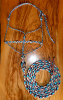 Equestrian rope training halter and 12ft lead set "Arizona Sky"