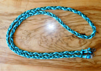 Pre made-CLEARANCE-Pre made plaited reins, Hunter green/turquoise, 2.7mt