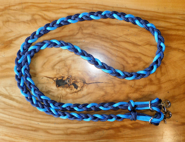 Pre made-Plaited pony reins, navy/cyan blue