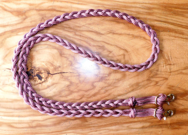 Pre made- Plaited pony/sporting reins, 2mt, light brown, brass clips