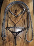 Marine rope V brow Sliding chin riding halter/reins set dark brown/beige zig zag