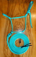 Training Halter and 12ft lead set with four nose knots, Turquoise