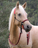 Adjustable sidepull, inset noseband black and red,RIDING HALTER ONLY