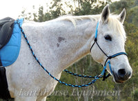 Adjustable sidepull, inset noseband black and blue.