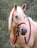 Adjustable sidepull, inset noseband black and red,RIDING HALTER ONLY