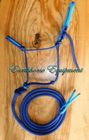 Inset noseband halter with padded poll and lead set in NAVY and CYAN blue