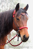 V brow Sliding chin riding halter and reins set in black and red