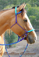 Sliding chin riding halter with V brow, Purple/turquoise